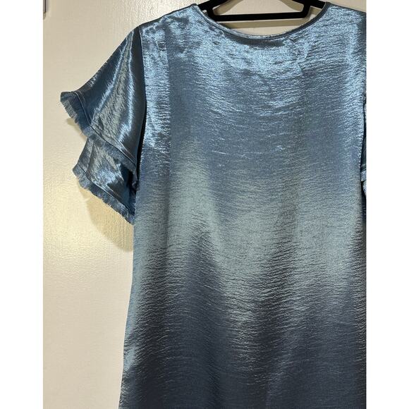 S'EDGE Easton Dress Metallic Blue Sateen Size Small NWT Tiered Short Sleeves - Picture 11 of 15
